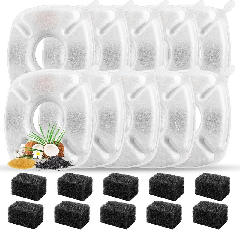 Porens 20 Pcs Cat Water Fountain Replacement Filters-10 Pack Water Fountain Filters 10 Pack Pre-Filter Sponges, pet fountain replacement filters Fit for 95oz/2.8L Cat Pet Fountain - Image 1